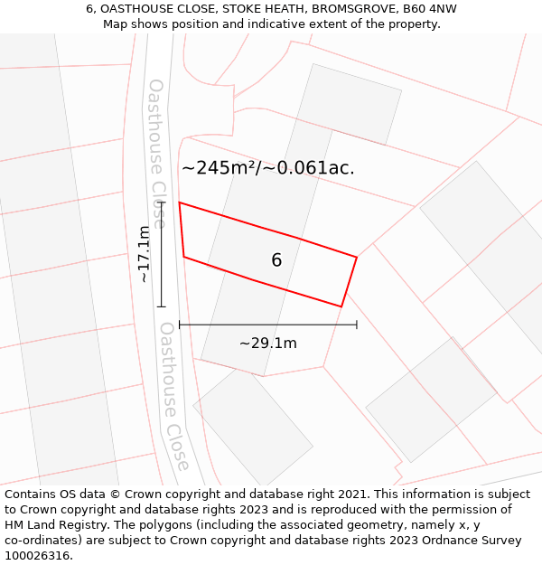 6, OASTHOUSE CLOSE, STOKE HEATH, BROMSGROVE, B60 4NW: Plot and title map
