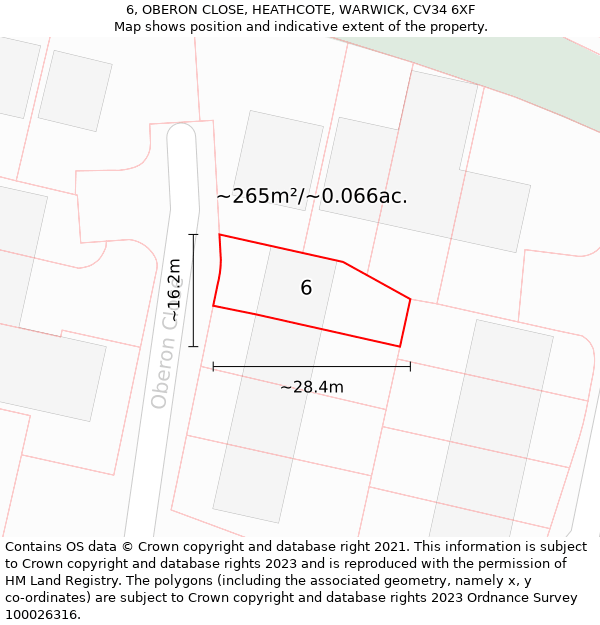 6, OBERON CLOSE, HEATHCOTE, WARWICK, CV34 6XF: Plot and title map