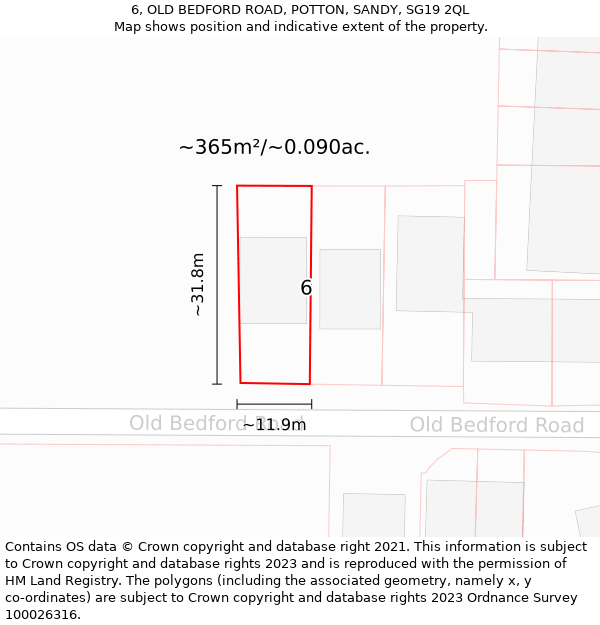6, OLD BEDFORD ROAD, POTTON, SANDY, SG19 2QL: Plot and title map