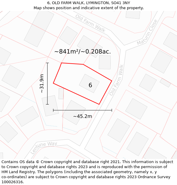 6, OLD FARM WALK, LYMINGTON, SO41 3NY: Plot and title map