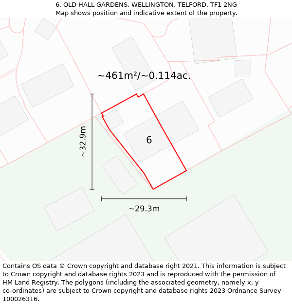 6, OLD HALL GARDENS, WELLINGTON, TELFORD, TF1 2NG: Plot and title map