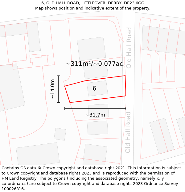 6, OLD HALL ROAD, LITTLEOVER, DERBY, DE23 6GG: Plot and title map