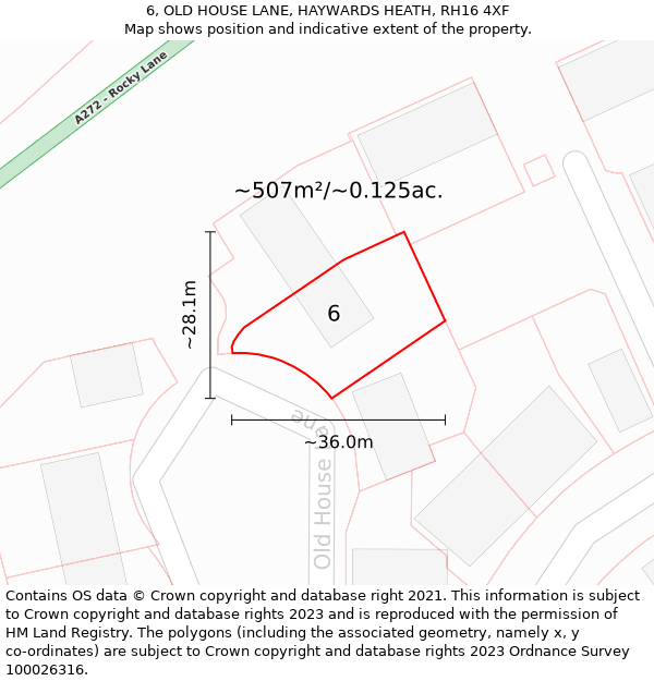 6, OLD HOUSE LANE, HAYWARDS HEATH, RH16 4XF: Plot and title map