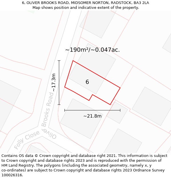 6, OLIVER BROOKS ROAD, MIDSOMER NORTON, RADSTOCK, BA3 2LA: Plot and title map