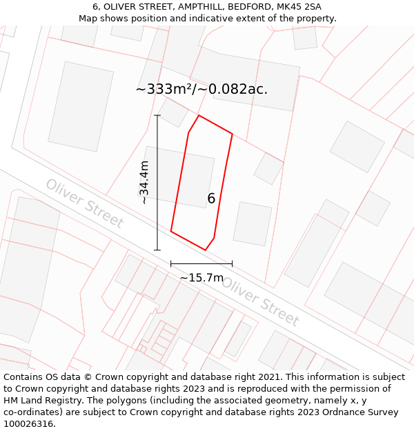 6, OLIVER STREET, AMPTHILL, BEDFORD, MK45 2SA: Plot and title map