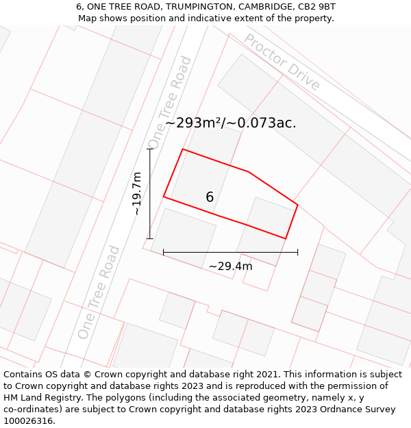 6, ONE TREE ROAD, TRUMPINGTON, CAMBRIDGE, CB2 9BT: Plot and title map