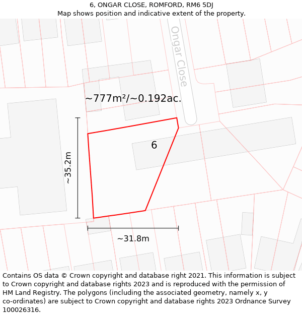 6, ONGAR CLOSE, ROMFORD, RM6 5DJ: Plot and title map