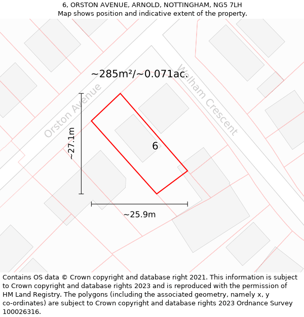 6, ORSTON AVENUE, ARNOLD, NOTTINGHAM, NG5 7LH: Plot and title map