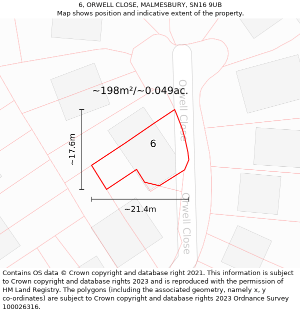 6, ORWELL CLOSE, MALMESBURY, SN16 9UB: Plot and title map