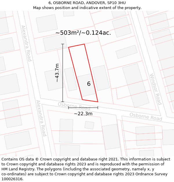 6, OSBORNE ROAD, ANDOVER, SP10 3HU: Plot and title map