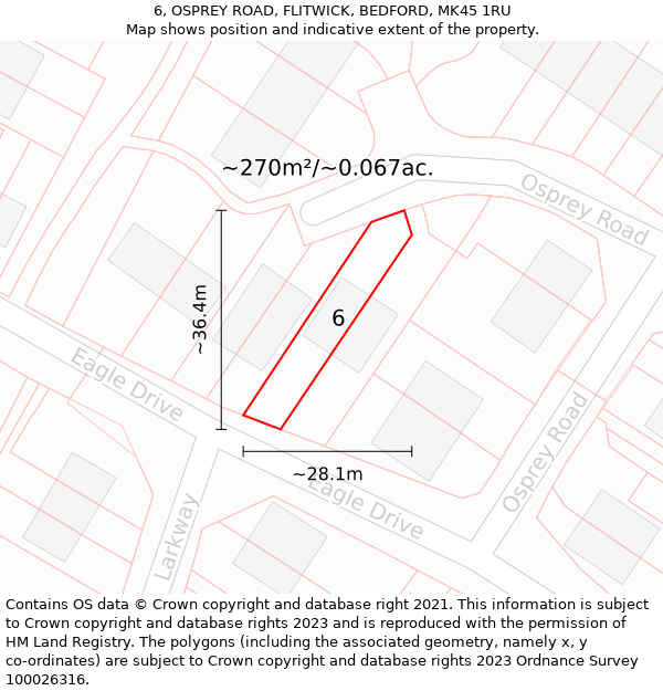 6, OSPREY ROAD, FLITWICK, BEDFORD, MK45 1RU: Plot and title map