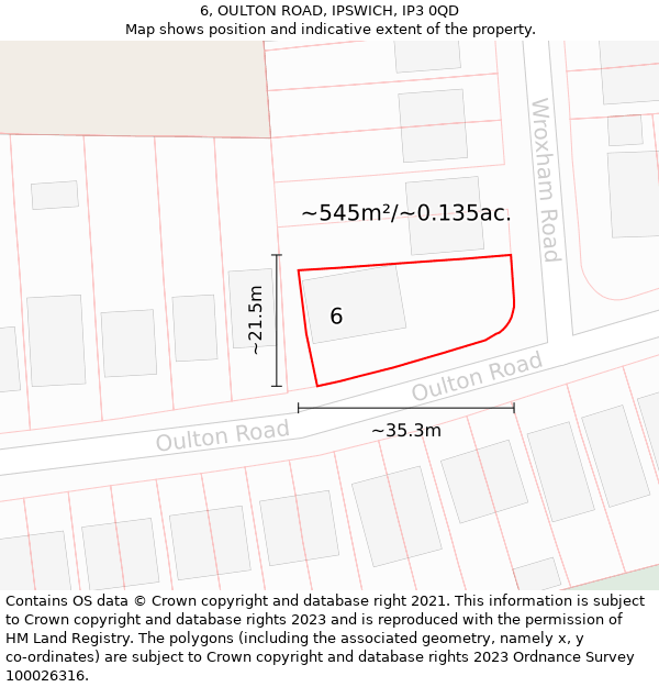 6, OULTON ROAD, IPSWICH, IP3 0QD: Plot and title map