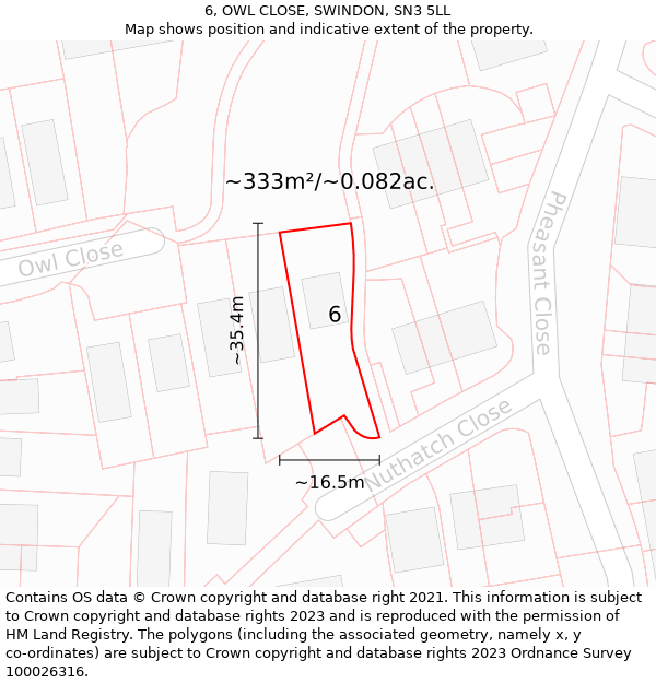 6, OWL CLOSE, SWINDON, SN3 5LL: Plot and title map