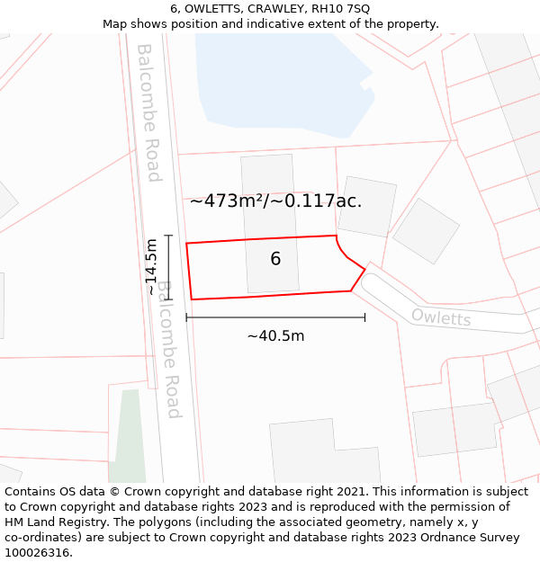 6, OWLETTS, CRAWLEY, RH10 7SQ: Plot and title map