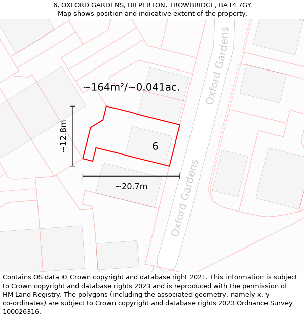 6, OXFORD GARDENS, HILPERTON, TROWBRIDGE, BA14 7GY: Plot and title map