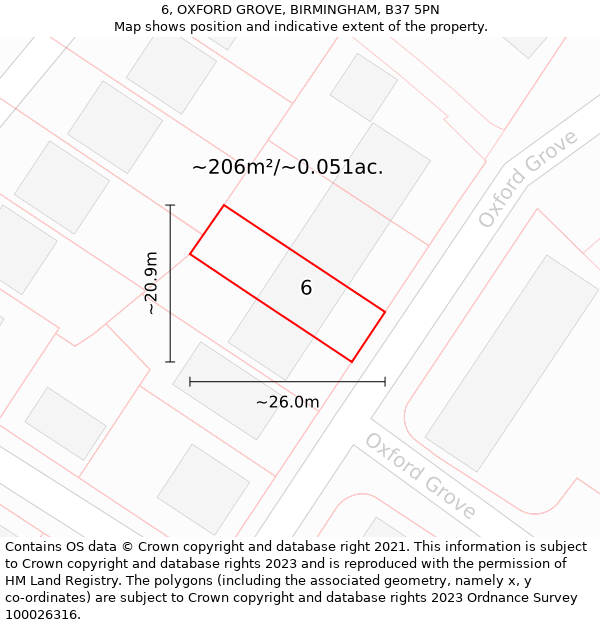 6, OXFORD GROVE, BIRMINGHAM, B37 5PN: Plot and title map