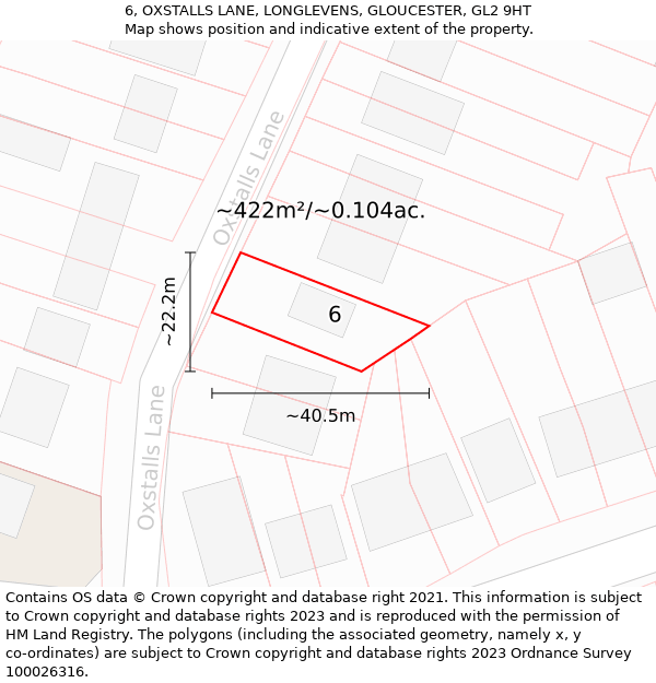 6, OXSTALLS LANE, LONGLEVENS, GLOUCESTER, GL2 9HT: Plot and title map