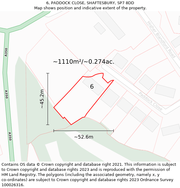 6, PADDOCK CLOSE, SHAFTESBURY, SP7 8DD: Plot and title map