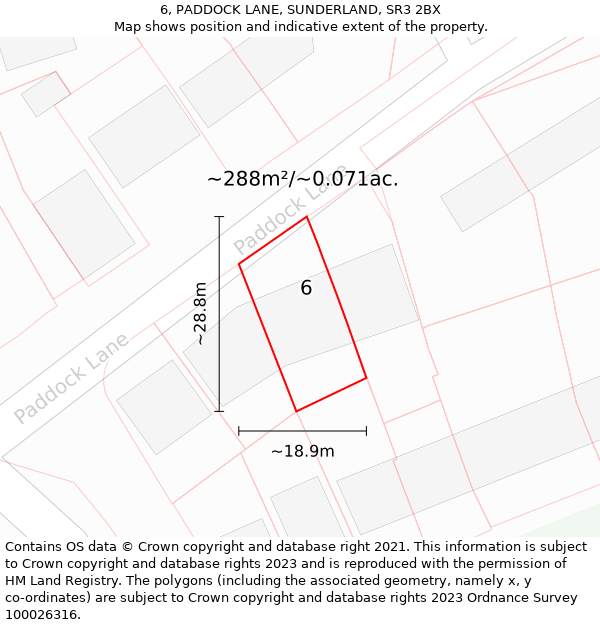 6, PADDOCK LANE, SUNDERLAND, SR3 2BX: Plot and title map