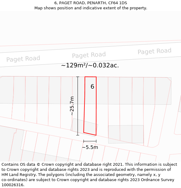 6, PAGET ROAD, PENARTH, CF64 1DS: Plot and title map