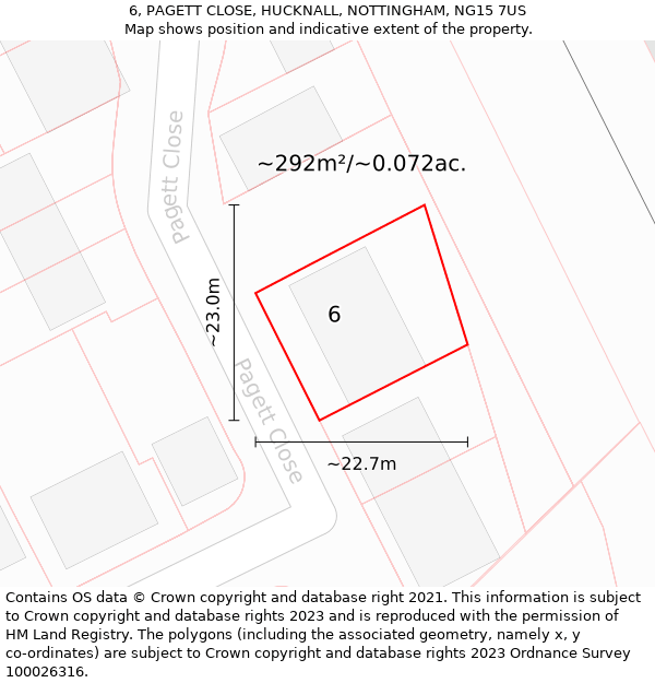 6, PAGETT CLOSE, HUCKNALL, NOTTINGHAM, NG15 7US: Plot and title map