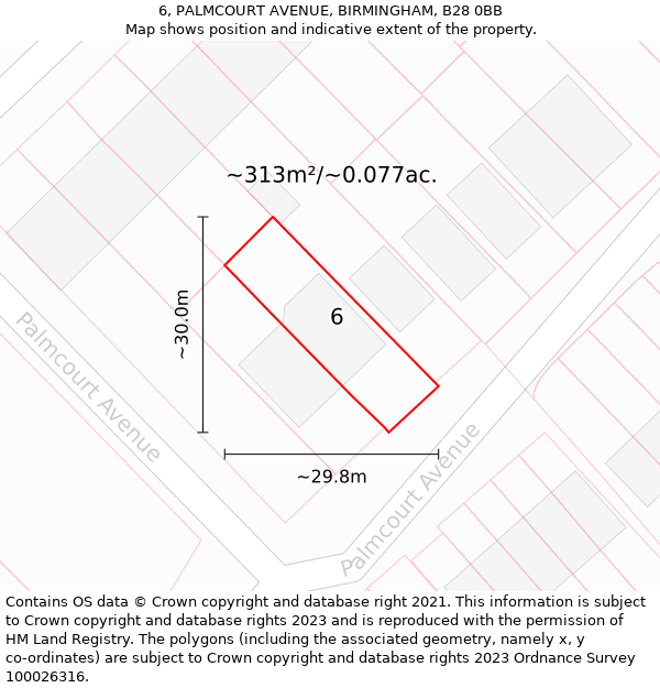 6, PALMCOURT AVENUE, BIRMINGHAM, B28 0BB: Plot and title map