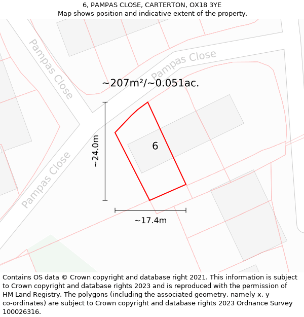 6, PAMPAS CLOSE, CARTERTON, OX18 3YE: Plot and title map