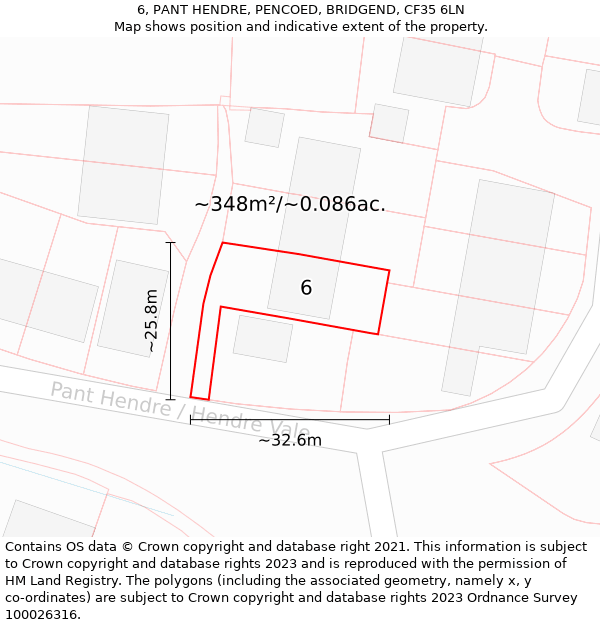 6, PANT HENDRE, PENCOED, BRIDGEND, CF35 6LN: Plot and title map