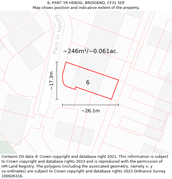 6, PANT YR HEBOG, BRIDGEND, CF31 5DF: Plot and title map