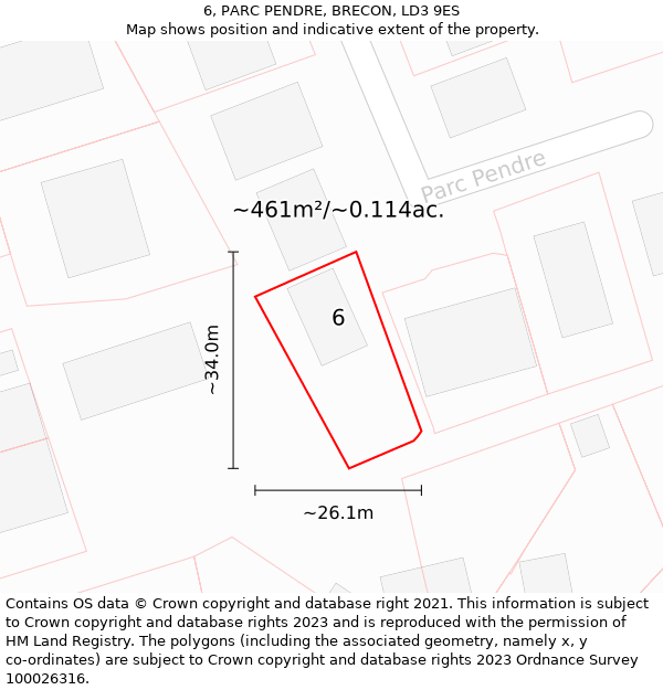 6, PARC PENDRE, BRECON, LD3 9ES: Plot and title map