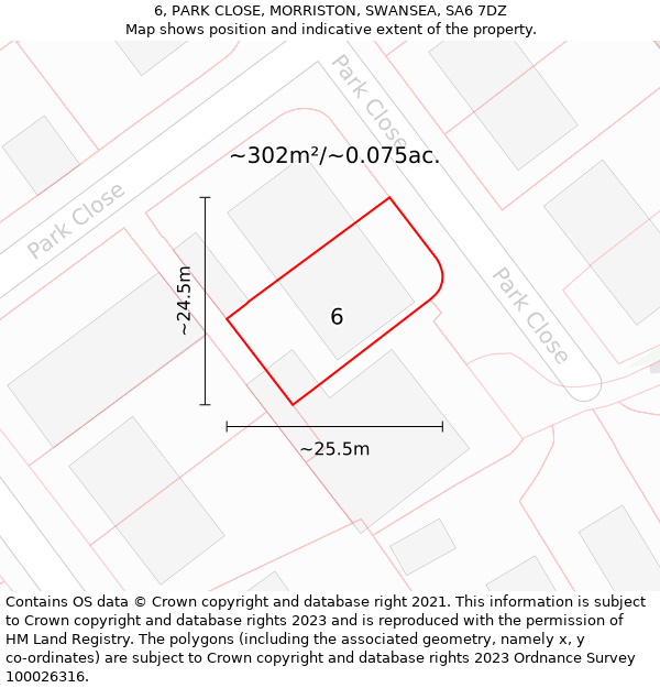 6, PARK CLOSE, MORRISTON, SWANSEA, SA6 7DZ: Plot and title map