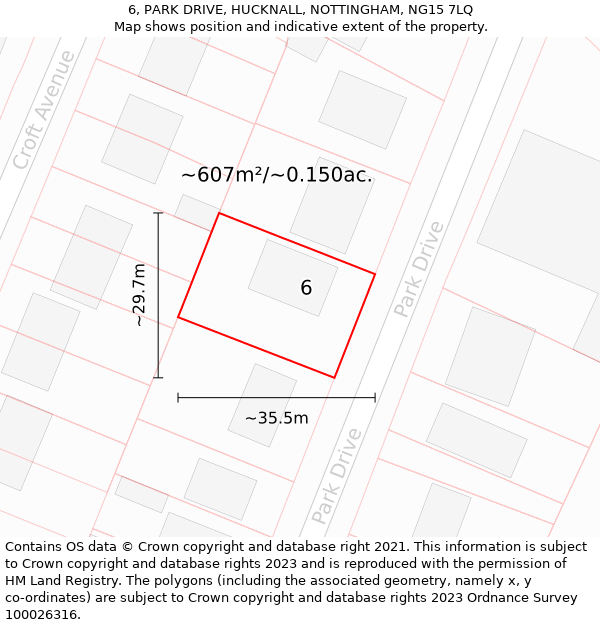 6, PARK DRIVE, HUCKNALL, NOTTINGHAM, NG15 7LQ: Plot and title map