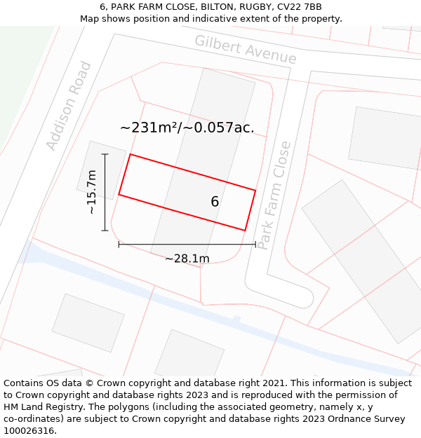 6, PARK FARM CLOSE, BILTON, RUGBY, CV22 7BB: Plot and title map