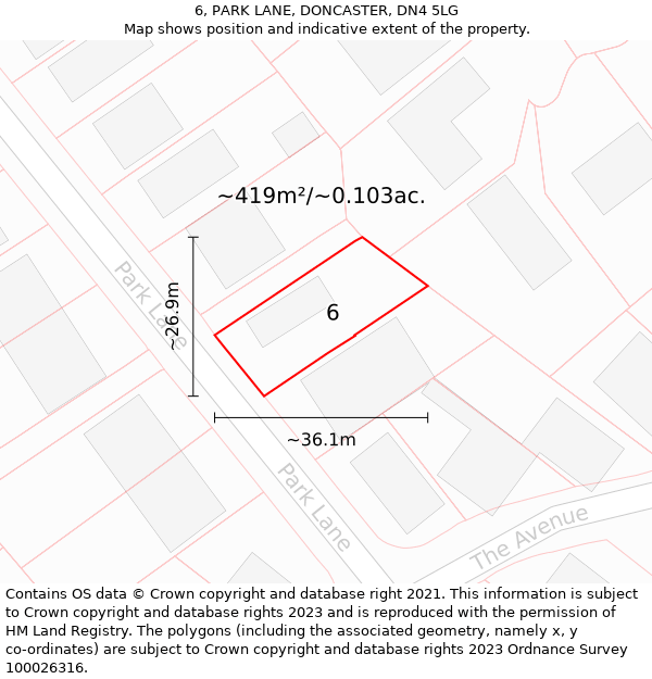 6, PARK LANE, DONCASTER, DN4 5LG: Plot and title map