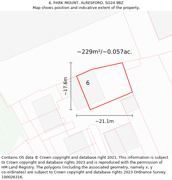 6, PARK MOUNT, ALRESFORD, SO24 9BZ: Plot and title map