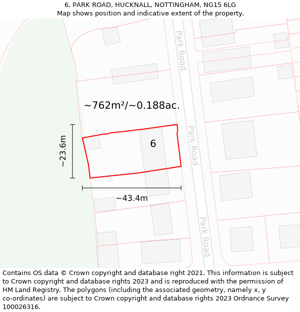 6, PARK ROAD, HUCKNALL, NOTTINGHAM, NG15 6LG: Plot and title map