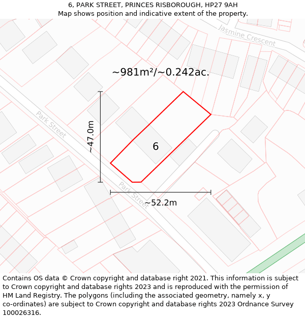 6, PARK STREET, PRINCES RISBOROUGH, HP27 9AH: Plot and title map