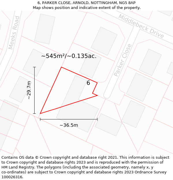 6, PARKER CLOSE, ARNOLD, NOTTINGHAM, NG5 8AP: Plot and title map