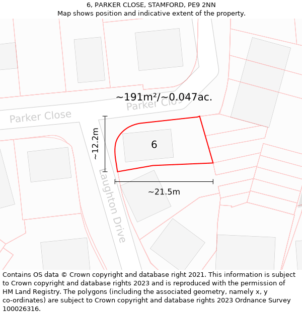 6, PARKER CLOSE, STAMFORD, PE9 2NN: Plot and title map