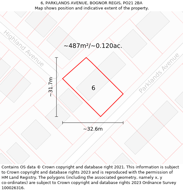 6, PARKLANDS AVENUE, BOGNOR REGIS, PO21 2BA: Plot and title map