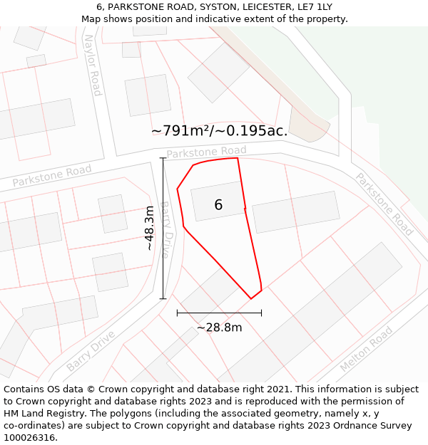 6, PARKSTONE ROAD, SYSTON, LEICESTER, LE7 1LY: Plot and title map