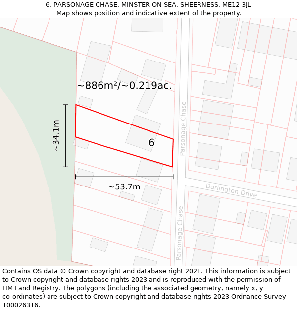 6, PARSONAGE CHASE, MINSTER ON SEA, SHEERNESS, ME12 3JL: Plot and title map