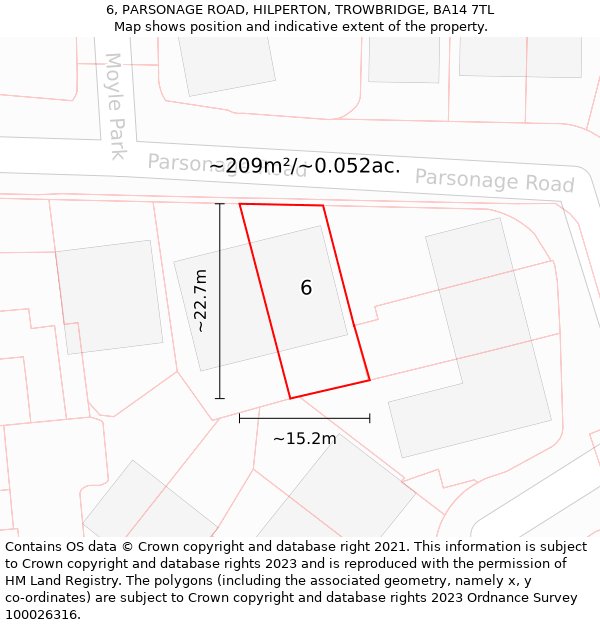 6, PARSONAGE ROAD, HILPERTON, TROWBRIDGE, BA14 7TL: Plot and title map