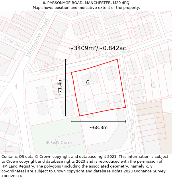 6, PARSONAGE ROAD, MANCHESTER, M20 4PQ: Plot and title map