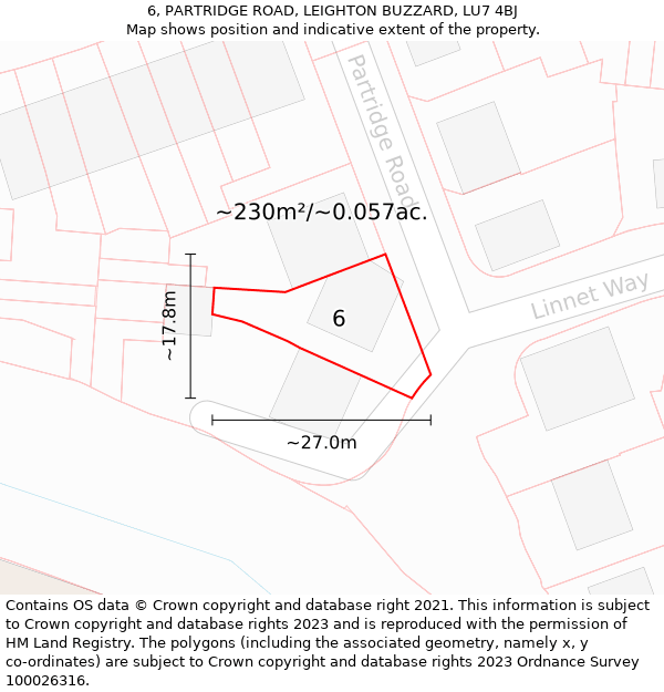 6, PARTRIDGE ROAD, LEIGHTON BUZZARD, LU7 4BJ: Plot and title map