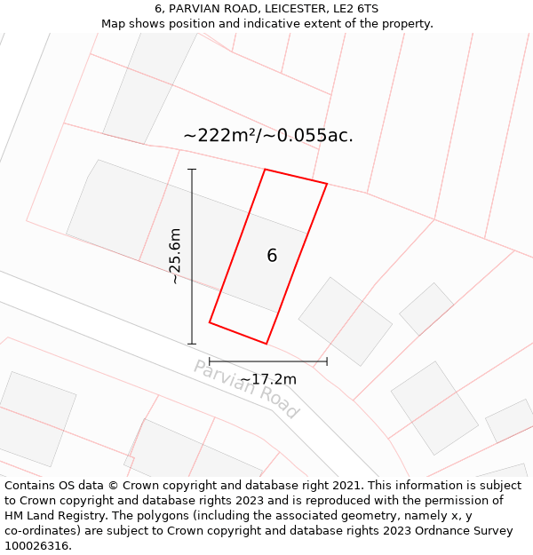 6, PARVIAN ROAD, LEICESTER, LE2 6TS: Plot and title map