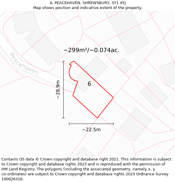 6, PEACEHAVEN, SHREWSBURY, SY1 4YJ: Plot and title map