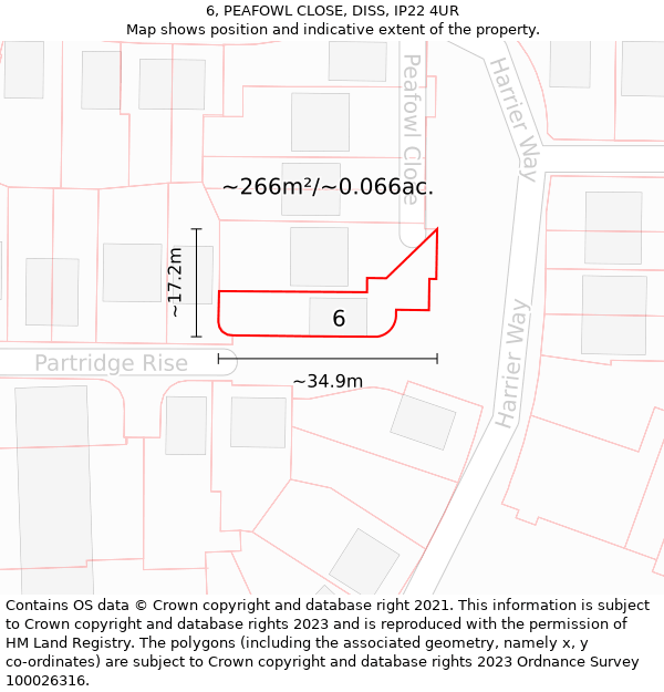 6, PEAFOWL CLOSE, DISS, IP22 4UR: Plot and title map