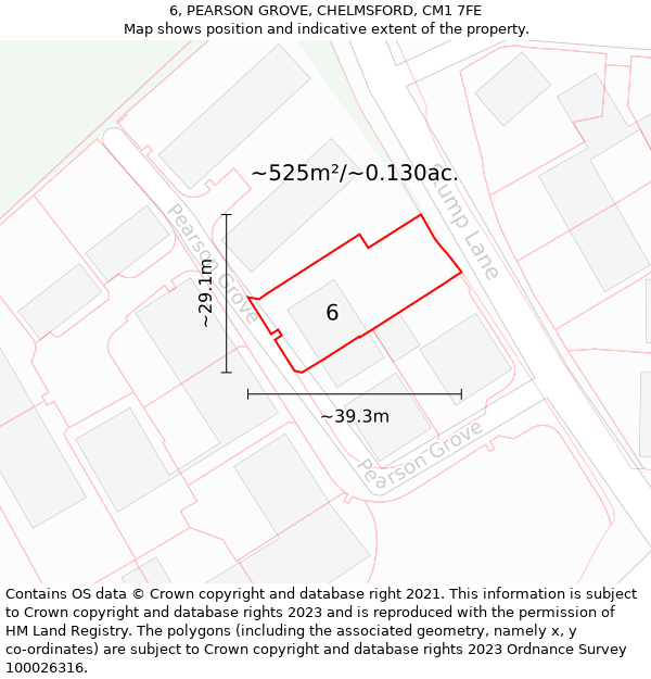 6, PEARSON GROVE, CHELMSFORD, CM1 7FE: Plot and title map