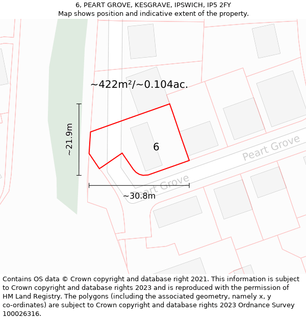 6, PEART GROVE, KESGRAVE, IPSWICH, IP5 2FY: Plot and title map